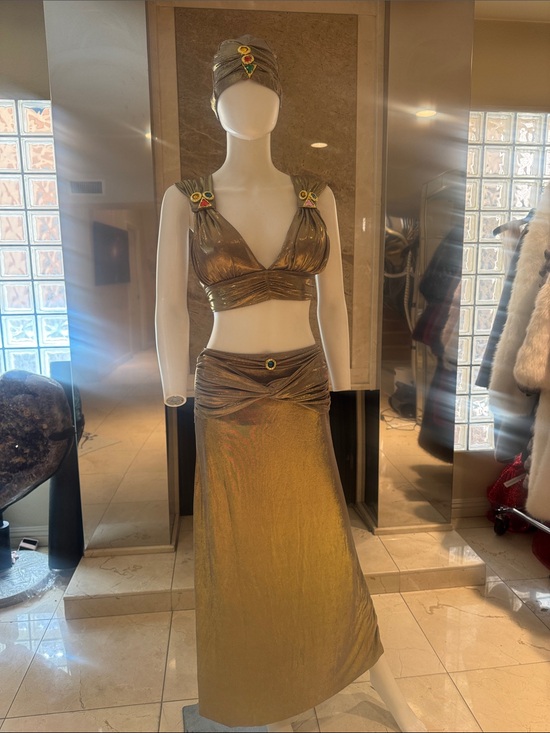 Vintage Other - Vintage Style Metallic Gold 4 Piece Set Skirt Bikini Top Turban